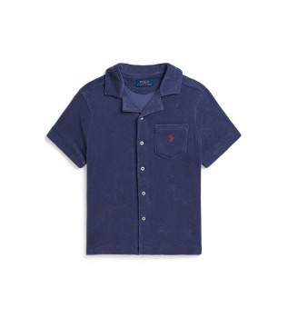 Navy badstof shirt met korte mouwen