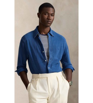 Ultra-lightweight pique shirt in navy indigo