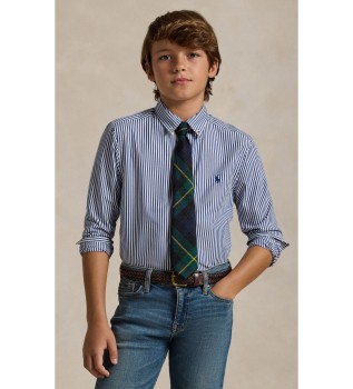Camisa de popelina de algodão com riscas azuis