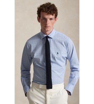 Camicia in popeline elasticizzato a quadri blu