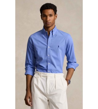 Camicia in popeline elasticizzato blu su misura