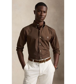 Chemise en popeline stretch Custom Fit marron