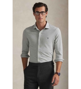 Camicia in jersey lavorato a maglia pied de poule beige