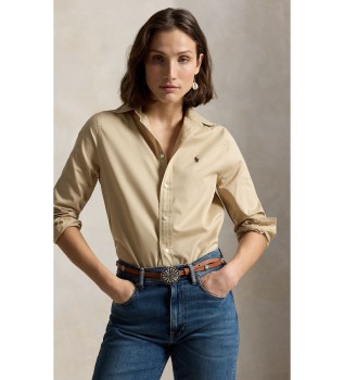 Beige Classic Fit skjorte i bomuldstwill