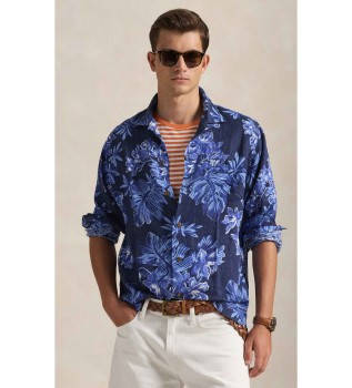 Camisa de�lino Classic Fit estampada marino