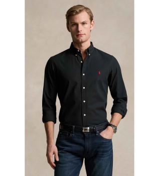 Camisa slim fit de popelina el�stica preta