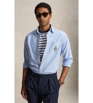 Blue Custom Fit Oxford shirt with Polo Bear