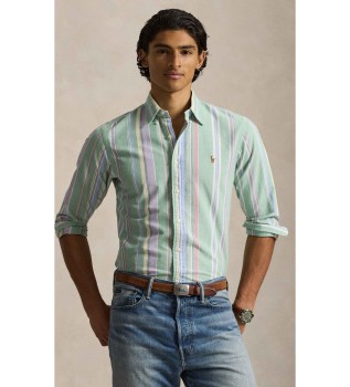 Custom Fit striped oxford shirt green