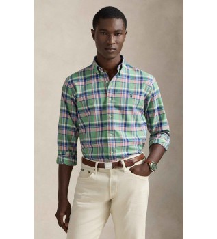 Custom Fit green checked oxford shirt