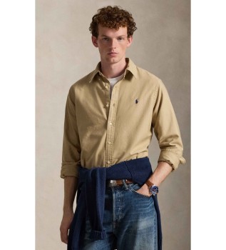 Op maat gemaakt, geverfd beige Oxford overhemd