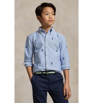 Camicia oxford in cotone con cavallo blu