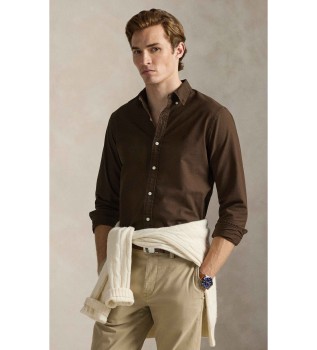 Camicia Oxford marrone tinta in capo, vestibilit� slim