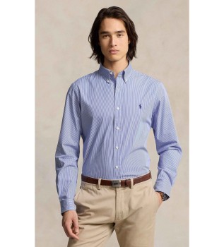 Camicia in popeline elasticizzato blu slim fit