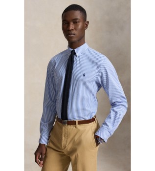 Slim Fit Hemd aus blauer elastischer Popeline