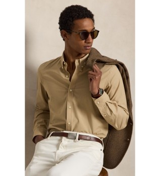 Slim Fit Hemd aus elastischer Popeline in Beige