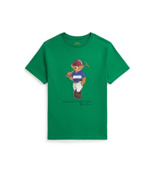 Cotton T-shirt with green Polo Bear