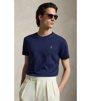 Tilpasset Slim Fit marineblå bomuldst-shirt