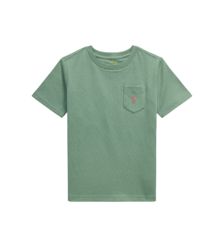 Cotton knit t-shirt with green pocket