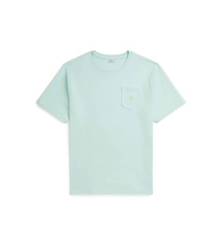 Katoenen gebreide T-shirt met turquoise zak