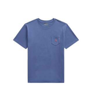 Cotton knit t-shirt with blue pocket