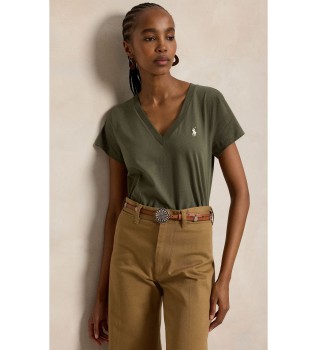 T-shirt en maille avec col en V vert