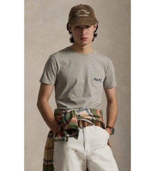 T-shirt de malha com urso Polo cinzento