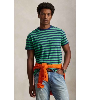 Grün gestreiftes Strick-T-Shirt Classic Fit