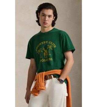 T-shirt de malha verde estampada Classic Fit