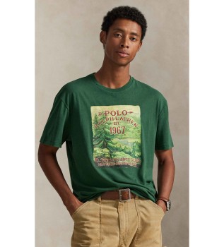 T-shirt de malha verde estampada Classic Fit