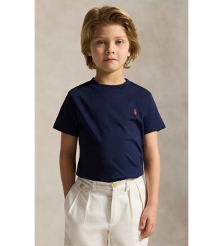 Navy strikket t-shirt i bomuldsjersey