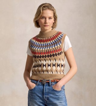 Beige strikvest af uld og cashmere