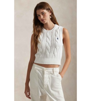 Colete em croch� em tecido de malha eights branco