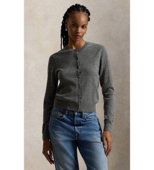 Cardigan di lana con collo rotondo grigio