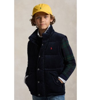 Omvormbaar jack van dons en marineblauwe corduroy