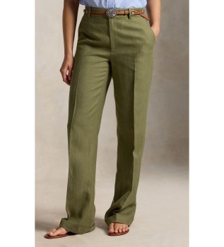Pantalon en lin Relaxed Straight vert
