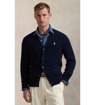 Navy V-neck cotton cardigan