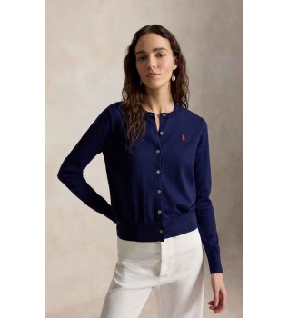 Navy blue cotton cardigan with round neck