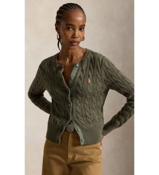 Cardigan di cotone a trecce verde