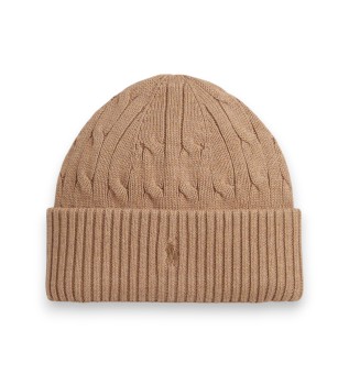 Brown cable knit cotton hat