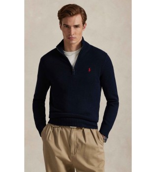 Jersey de algod�n con cremallera corta marino