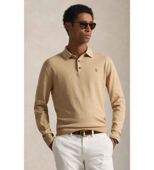 Maglione con colletto polo in cotone beige