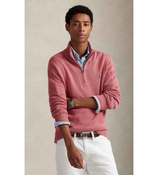 Pink cotton jumper with semi-sweater collar