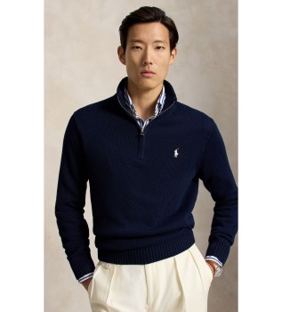 Maglione di cotone con collo semidolcevita blu marino