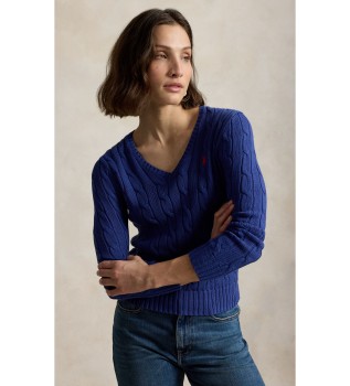 Pull en coton à torsades bleu