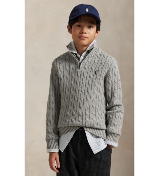Jersey de algodón en punto de ochos gris