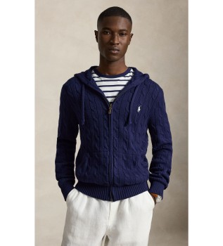 Maglione di cotone a trecce blu marino
