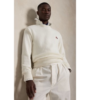 Pull en coton Relaxed Fit brodé blanc
