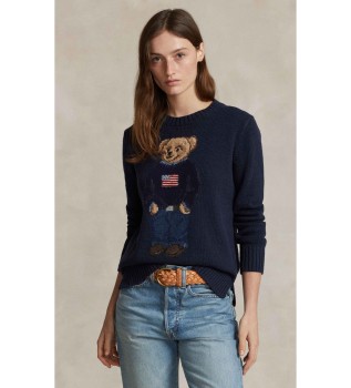 Jersey de algodón y lino con Polo Bear marino