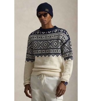 Pull en coton et cachemire imprim� beige