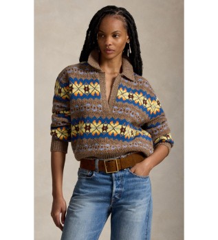 Jersey de lana con diseño Fair Isle marrón